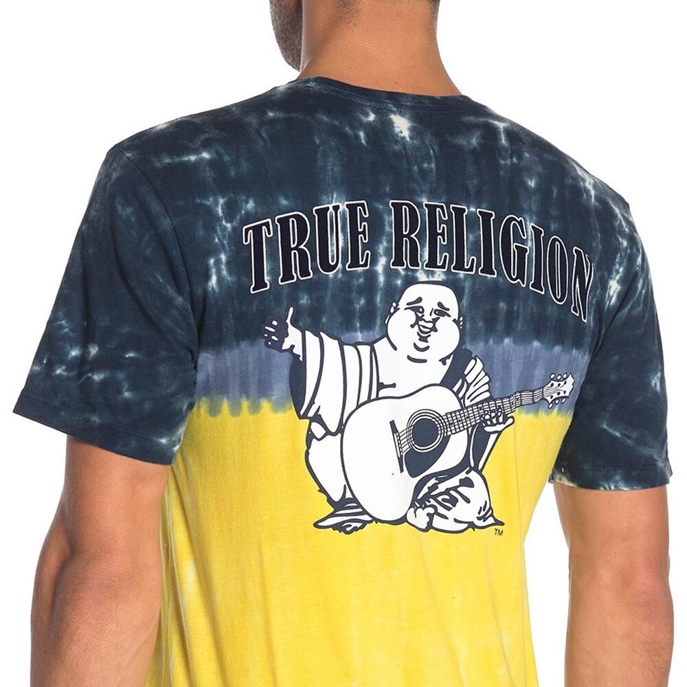 True Religion Men's Horizontal Tie Dye Tee T-Shirt in Aqua Marine